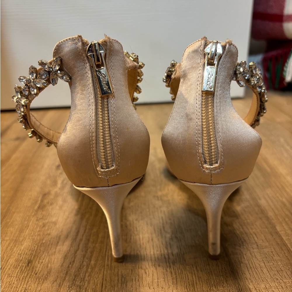 Jewel Badgley Mischka Satin Heels with Embellished Ankle Strap - Picture 5 of 6